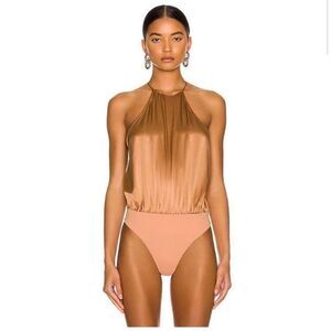 The Sei High Neck Bodysuit in Chai 6